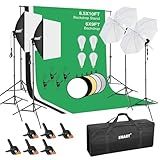 EMART 8.5 x 10 ft Backdrop Support System, Professional Photography Lighting Kit with 5500K 50W LED, 6 * 9ft Backdrop *3, Reflector,Umbrellas&Softbox Lighting Kit for Studio, Portrait, Video Shooting