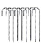 OK5STAR Rebar Stakes 16 inch, 3/8" Diameter Heavy Duty J Hook Stakes 8 Pack, Galvanized Anti-Rust Ground Anchor Long Tent Stakes for Dog Fence Trompoline Swing Set