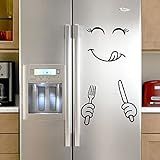 2Pcs Smile Face Cute Fridge Sticker Happy Delicious Face Kitchen Wall Refrigerator Vinyl Stickers Art Wall Decal Home Decoration(20inch,Black)