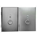 2 Pack Business Card Holder with Dot Cards,Stainless Steel Slide Out Thumb Drive Card Case for Men and Women,Portable Credit ID Name Card Wallet Black and Gray
