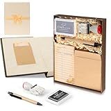 105 Pieces Library Card Pockets Personal Library Kit with 50 Due Date Note Cards 50 Self Adhesive Envelope Seeves Rubber Stamp Line Dater Inkpad Roller Pens Gold Raffia Gift Box for Gifts Book Lovers