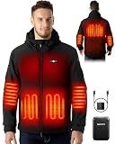 WASOTO Heated Jackets for Men with 18400mAh Battery Pack Included Windproof Waterproof with Foldable Hood for Snowboarding(Black,XL)