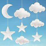 Ayfjovs 8pcs 3D Hanging Cloud Set with Moon and Stars for Ceiling Decor, Felt Artificial Ceiling Clouds for Art Stage Wedding Nursery Children Room Party Baby Shower Cloud Props