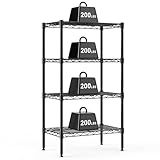 DUMOS 4-Tier Metal Wire Storage Shelves, Adjustable Standing Storage Rack Shelf, Heavy Duty Steel Shelving Unit Organizers for Kitchen Bathroom Pantry Garage, 23.3" W×13.4" D×47" H, Black