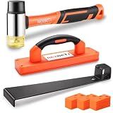 REXBETI 43-Piece Upgraded Laminate Flooring Tools, Wood Flooring Installation Kit, Solid Tapping Block with Handle, Durable Pull Bar, Diameter 1 3/8" Reinforced Double-Faced Mallet, 40 Spacers
