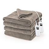 Sunbeam Electric Royal Luxe Microplush Heated Blanket, 12 Heat Settings, 12-Hour Auto Shut-Off, Fast Heating, Warm & Cozy, Machine Washable, Mushroom Color, King (90" x 100")