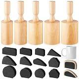 Juexica 5 Pcs Cup Pottery Molds 2.5'', 2.8'', 3.1'', 3.4'', 3.7'' Plaster Molds with 12 Pcs Mug Handle Forms Pottery Shaping Tool Wood Slump Press Mold 5 Sizes Clay Molds for DIY Pottery Mug Making