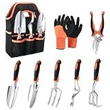 Garden Tools Set, 8 Piece Gardening Tools Set with Non Slip Ergonomic Handle, Heavy Duty Garden Tool Set with Storage Bag, Gardening Kit for Women, Garden Hand Tools Gift for Women and Men, Orange