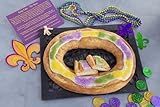 King Cake Kringle Package by O&H Danish Bakery - Comes with 3 strands of Mardi Gras beads and a plastic baby!