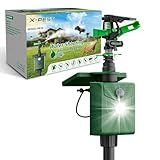 Motion Activated Animal Repeller with Water Sprinkler, Solar Powered Deer Repellent Devices, IP65 Waterproof Cat Repellent Outdoor with Flashing Light, Deter Foxes Skunks Dog Raccoons from Garden