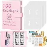 Huhuhero 100 Envelopes Money Saving Challenge, A5 Savings Binder with Cash Envelopes & 3 Budget Planner Trackers to Save $5,050, 10,400, 500, Savings Challenge Book Gift for Teen Girl Women, Pink