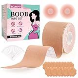 WZWPY Boob Tape Kit for Women - 8M (26.3ft) Waterproof & Sweatproof Breast Lift Tape + 2 Reusable Silicone Nipple Covers - Ultimate Support for Strapless Dresses Beige