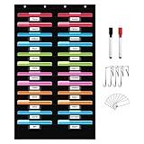 REGELETO 24 Pockets File Storage Pocket Chart with 24 Nametag Pockets, Hanging Wall File Organizer for Classroom and Office, Organize Your Assignments, Files, Scrapbooks, Paper (Black-24 pockets)