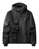 MFCT Streetwear Techwear Men's Windbreaker Jacket (Black-J514, Large)