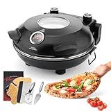 YIBAKE Electric-Pizza-Oven-Indoor, 12 Inches Countertop Cooker,800℉ Electric Pizza Maker with Timer, Ceramic Stone, Viewing Window, Complete Accessory Kit, Black