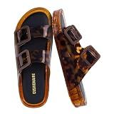 CUSHIONAIRE Pool Jelly Sandals for Women, Water Resistant Double Buckle Slides, Womens Shower Shoes for Beach & Summer, Tortie Smooth 8