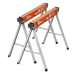 BORA Workhorse Saw horses 2 pack Folding Heavy Duty Legs, Metal Saw horse with 2x4 Bracket Built in Bottle Opener Professional Saw Horse for Woodworking Carpenters Contractors PM-3350T