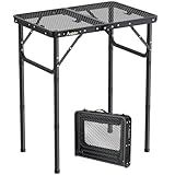 Anbte Folding Grill Table, Aluminum Camping Table Adjustable Height Max 27.5" Picnic Table Outdoor Table, Lightweight, Portable Handle for Travel Cooking BBQ Picnic, 22.8" x 16", Black