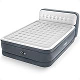 Intex 64447ED Dura-Beam Deluxe Ultra Plush Air Mattress with Headboard: Fiber-Tech – Queen Size – Built-in Electric Pump – 18in Bed Height – 600lb Weight Capacity
