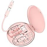 Multi USB Charging Adapter Cable Kit, USB C to iOS Device Adapter Box, Conversion Set A & Type C to Male Micro/Type C/iOS Device, Data Transfer, Card Storage, Tray Eject Pin, Phone Holder (Pink)