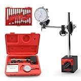 NORTOOLS Dial Indicator with Magnetic Base 0-1.0" & Point Set Dial Test Indicator 0.001" Precision Measuring Gauge Tools Kit， Magnetic Dial Indicator Base Holder with Fine Adjustment