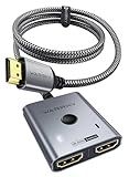 HDMI Switch 2 in 1 Out 4K@60Hz, WARRKY[with 3.3ft Fixed Braided HDMI Cable, Aluminum Case, 2K@144Hz, HDCP 2.2] Bidirectional 2x1 Switcher Splitter Compatible for PS5/4, Xbox, Roku, FireStick, Switch