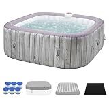 UHOMEPRO Inflatable Hot Tub Spa Set, Outdoor Bubble Massage Portable Hot Tubs with 130 Soothing Jets, Insulated Cover, Internal Heater Pump, 6 Filter Cartridges, Approx. 73" x 73"