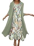 Epanus Two Piece Set Dress with Jacket Cardigan Women Boho Floral Crewneck Sleeveless Summer Casual Wedding Guest Beach Flowy Sun Maxi Dress