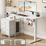 REAHOME Electric Standing Desk with Drawers, 47 x 24 Inches, Height Adjustable Sit Stand Desk with Storage, 3 Memory Preset, Printer Cabinet, 2 Hooks, Cable Management, White