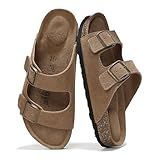 Project Cloud 100% Genuine Leather Flat Sandals For Women 2026 Cork Footbed Womens Sandals with Memory Foam and arch support Vacation Essentials Slides for Women Footwear (Venita, Chestnut, 9)