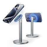 Nulaxy Magnetic Full Aluminum Cell Phone Stand for MagSafe with Metal Ring, 360 Rotating Phone Stand for Desk, Office Desk Accessories, Adjustable Phone Holder Compatible with All Phones, Gray