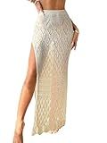 SHENHE Women's Crochet Swim Cover Up High Slit Sheer Long Beach Skirt Cover Up Apricot Small