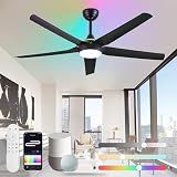 Fanbulous 56" Smart Ceiling Fans with RGB Lights, Low Profile, Black