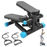Sweetcrispy Mini Stair Stepper with Resistance Bands, Hydraulic Home Stepper Machine, 300 LBS Weight Capacity, Compact Cardio Equipment with LCD Monitor, No Assembly Required, Black&Blue
