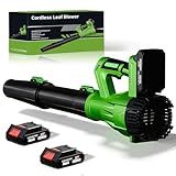 Cordless Leaf Blower 21V, 6-Speed High Power Electric Blower with 6.0Ah Battery, Lightweight Design, 2 Batteries & Fast Charger for Lawn, Patio, Dust and Leaves（Black Green）