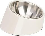 SuperDesign Mess Free 15° Slanted Bowl for Dogs and Cats, Tilted Angle Bulldog Bowl Dog Feeder, Non-Skid & Non-Spill, Easier to Reach Food S/0.5 Cup White