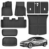 Weize Floor Mats for Tesla Model Y Juniper 2025 2026 5-Seat, All Weather Non-Slip Front Rear Cargo Liner Second Row Seat Back Mats Trunk Mats Interior Accessories, 9 PCS Full Set