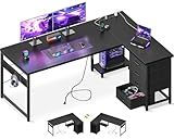 AODK L Shaped Gaming Desk with 4 Drawers, 61" Reversible Home Office Desks with Power Outlets, L Shaped Computer Desk with USB Charging Port and Host Stand, Corner Desk, Easy to Assemble, Black