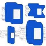 150 Pcs Blue Metal Detectable Bandages, PE Waterproof Bandage Bulk for Food Service Catering, Adhesive Bandages for First Aid & Wound Care, Variety Pack, 4 Styles