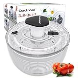Ourokhome Salad Spinner Lettuce Dryer, One-handed Easy Press Large Vegetable Dryer Salad Mixer with Comfortable and Retractable Pusher and Brake Button for Greens, Herb, Berry, Fruits, 3.8 QT, Black