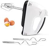 Electric Hand mixer - 7 Adjustable Speed 180W Handheld Mixer Electric Whisk with 5 Stainless Steel Accessories, Turbo Boost/Self-Control Speed + Eject Button Food Beater for Cakes Eggs, Off-white