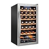 SCHMÉCKÉ 28 Bottle Compressor Wine Cooler Refrigerator w/Lock - Large Freestanding Wine Cellar For Red, White, Champagne or Sparkling Wine - 41f-64f Digital Temperature Control Fridge Stainless Steel