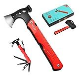 RoverTac Camping Hatchet Multitool Axe Survival Gear, 14-in-1 Multi Tool Axe Hammer Knife Saw Bottle Opener Fire Starter Whistle, Gifts for Men Dad Him, Perfect for Camping Survival Hiking Fishing