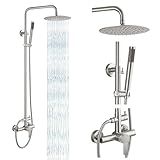 gotonovo Outdoor Shower Fixtures SUS304 Stainless Steel Rain Shower Kit Faucet High Pressure Wall Mount 2 Dual Function 8 Inch Showerhead and Handheld Spray Combo, Single Handle, Brushed Nickel