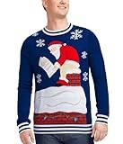 Tipsy Elves Men's Ugly Christmas Sweaters - Funny Christmas Sweaters for Men - Fun Holiday Pullovers - Men's Hilarious Blue Pooping Santa Claus Ugly Christmas Sweater Size Large