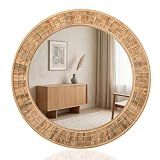 Vercraft 24 Inch Round Rattan Wicker Mirror, Rustic Boho & Farmhouse Style Handmade Woven Frame, Decorative Wall Mirror for Bathroom, Living Room, Bedroom, Entryway, Nursery Decor