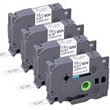 TZE-231 Compatible Label Tape Replacement for Brother TZe-231 TZ-231, Black on White, Compatible for P Touch PT-D200 PT-D210 PTH100 PT-D400, 0.47" x 26.2'(12mm x 8m), 4 Packs