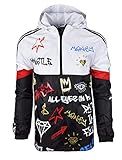 SCREENSHOT SCREENSHOTBRAND-S51801 Color Block Lightweight Graffiti Print Windbreaker Jacket-Black-Medium