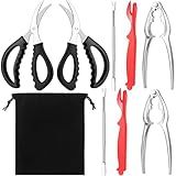 8Pcs Crab Cracker Tool Set, Stainless Steel Crab Crackers, Lobster Sheller, Fork, Scissors & Storage Bag, Crab & Lobster Eating Utensils for Seafood Lovers