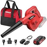 POPULO 20V Cordless Mini Electric Blower Kit,150mph Wind Speed for Cleaning Workshop,Garage,Inflating Air Mattress,Leaf Blower for Small Patio Areas, Included Battery,Inflating Adaptors and Charger